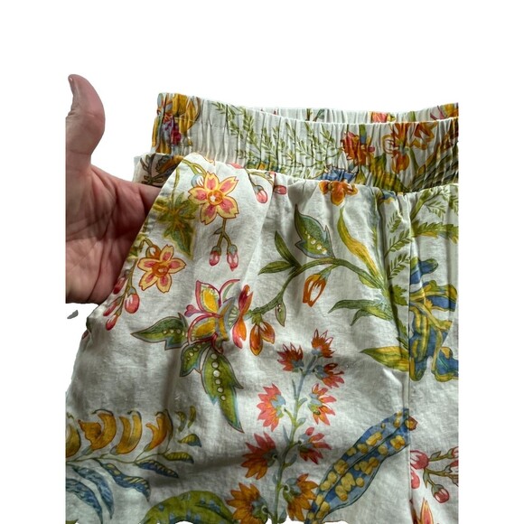 Floral Linen Blend Wide Leg Pants Size M Boho Botanical Resort Summer - Picture 8 of 11
